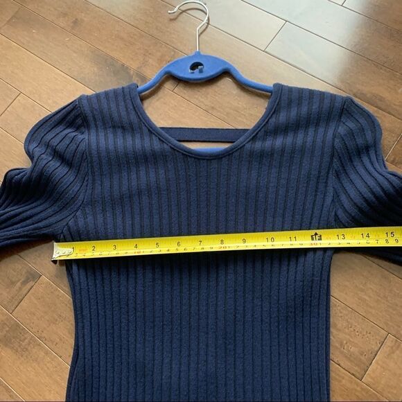 NAVY Blue ribbed knit long sleeve bodycon sweater dress Sz M - Picture 7 of 8